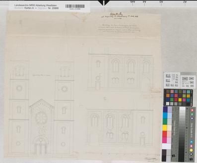 Schwelm (Schwelm) - Kirche der großen ev. Gemeinde - Fugenerweiterung und Brüche - Ansichten - 1846 - 80 rh. Fuß = 22,5 cm - 54 x 57 - Zeichnung - W. A. Thielepape, Baumeister