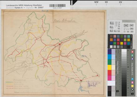 Schwelm (Kreis) - Versorgungsgebiet der Wasser & Elektrizitätswerke des Kreises Schwelm - 1925 - 1 : 50 000 - 35 x 43 - Lichtpause mit Einzeichnungen - Oberpräsidium Münster Nr. 6913