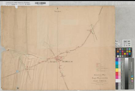 Schwelm (Schwelm) - Pflasterung der Hauptstraßen - 1832 - 1 : 2500 - 54 x 73 - kol. Zeichnung - Schmöle - KSA Nr. 1108